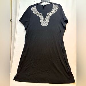 Karen Scott Black Tunic with White Embroidery